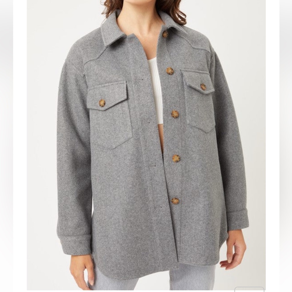 Love Tree Grey Fleece Shacket